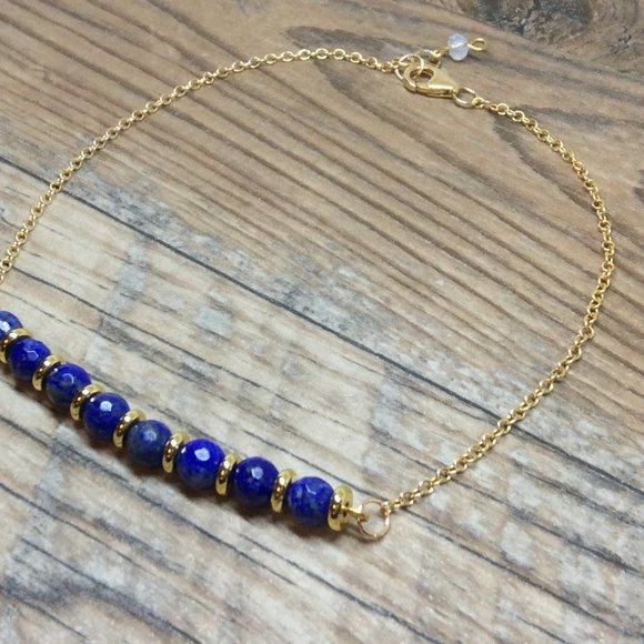 Lapis anklet, throat chakra, crystal healing jewelry, September birthstone - Picture 4 of 8